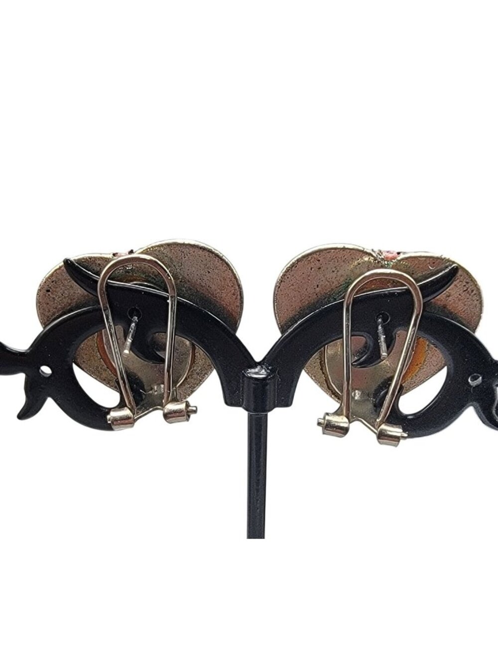 Vintage Etched Puffy Heart Leverback Earrings Pierced Ears Vintage Silver Tone - Picture 7 of 14